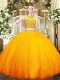 Popular Tulle Scoop Sleeveless Zipper Beading 15 Quinceanera Dress in Orange