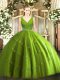 Colorful Olive Green Sleeveless Floor Length Beading Zipper Quinceanera Dresses