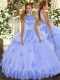 Lavender Sleeveless Floor Length Beading and Appliques Backless Quinceanera Dress