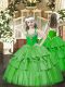 Fantastic Floor Length Lace Up Pageant Gowns For Girls Green for Party and Quinceanera with Beading and Ruffled Layers