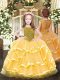 Affordable Scoop Sleeveless Girls Pageant Dresses Floor Length Beading and Ruffled Layers Orange Organza