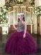 Perfect Floor Length Purple Little Girl Pageant Dress Halter Top Sleeveless Lace Up