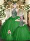 Green Sleeveless Tulle Lace Up Quince Ball Gowns for Military Ball and Sweet 16 and Quinceanera