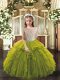 Attractive Olive Green Off The Shoulder Lace Up Beading and Ruffles Child Pageant Dress Sleeveless