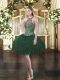 Mini Length Lace Up Evening Dress Dark Green for Prom and Party with Beading and Ruffles