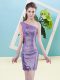 Shining Sleeveless Sequined Mini Length Zipper Dress for Prom in Lavender with Sequins
