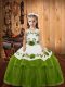 Straps Sleeveless Girls Pageant Dresses Floor Length Embroidery and Ruffled Layers Olive Green Organza