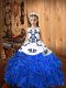 Fancy Blue Lace Up Little Girl Pageant Gowns Embroidery and Ruffles Sleeveless Floor Length