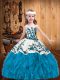 Straps Sleeveless Organza Child Pageant Dress Embroidery and Ruffles Lace Up