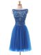 Blue Prom and Party with Beading Bateau Sleeveless Zipper
