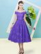Flirting Lavender Cap Sleeves Bowknot Tea Length Bridesmaid Dress
