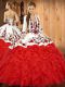 New Arrival Red Tulle Lace Up Sweet 16 Dress Sleeveless Floor Length Embroidery and Ruffles