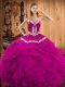 Embroidery and Ruffles 15th Birthday Dress Fuchsia Lace Up Sleeveless Floor Length