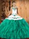 Best Turquoise Sleeveless Embroidery and Ruffles Floor Length Sweet 16 Dress