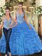 Delicate Aqua Blue Sleeveless Tulle Lace Up Quinceanera Dresses for Military Ball and Sweet 16 and Quinceanera