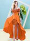 Orange Short Sleeves Elastic Woven Satin and Sequined Lace Up for Prom and Party