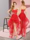 Admirable Red Sleeveless Tulle Lace Up Quinceanera Court of Honor Dress for Prom and Party and Wedding Party