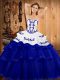 Unique Royal Blue Tulle Lace Up Quinceanera Dress Sleeveless Sweep Train Embroidery and Ruffled Layers