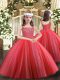 Admirable Beading Glitz Pageant Dress Coral Red Lace Up Sleeveless Floor Length