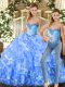 Pretty Baby Blue and Light Blue Two Pieces Organza Sweetheart Sleeveless Beading and Ruffles Floor Length Lace Up Sweet 16 Dress