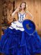 Ball Gowns Vestidos de Quinceanera Blue Strapless Satin and Organza Sleeveless Floor Length Lace Up