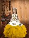 Gold Lace Up Child Pageant Dress Embroidery and Ruffles Sleeveless Floor Length