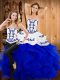Traditional Sleeveless Satin and Organza Floor Length Lace Up 15 Quinceanera Dress in Blue with Embroidery and Ruffles