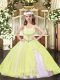 Light Yellow Tulle Lace Up Little Girls Pageant Dress Sleeveless Floor Length Beading