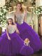 Adorable Purple Tulle Lace Up Bateau Sleeveless Floor Length Ball Gown Prom Dress Beading and Ruffles