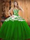Chic Sleeveless Satin and Tulle Floor Length Lace Up Quinceanera Gowns in Green with Appliques and Embroidery