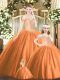 Super Floor Length Ball Gowns Sleeveless Orange Red Ball Gown Prom Dress Lace Up