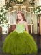 Perfect Tulle Spaghetti Straps Sleeveless Lace Up Appliques and Ruffles Pageant Gowns For Girls in Olive Green