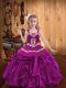 Perfect Fuchsia Ball Gowns Embroidery and Ruffles Pageant Gowns For Girls Lace Up Organza Sleeveless Floor Length