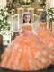 Straps Sleeveless Child Pageant Dress Floor Length Beading and Sequins Orange Organza