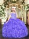Stylish Lavender Lace Up Off The Shoulder Beading and Ruffles Child Pageant Dress Organza Sleeveless