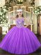 Lavender Lace Up Little Girls Pageant Dress Wholesale Beading Sleeveless Floor Length