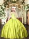 Custom Made Yellow Green Satin Lace Up Off The Shoulder Sleeveless Floor Length Kids Formal Wear Beading