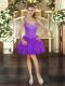 Sleeveless Mini Length Beading and Ruffles Lace Up Prom Dresses with Eggplant Purple