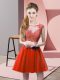 Vintage Red Sleeveless Mini Length Appliques Zipper Evening Dress