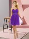 Cute Sleeveless Tulle Mini Length Zipper Dress for Prom in Purple with Beading