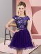 Purple Cap Sleeves Tulle Zipper Bridesmaid Dresses for Prom and Party and Wedding Party