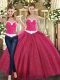 Sleeveless Floor Length Ruching Lace Up Sweet 16 Quinceanera Dress with Fuchsia