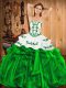 Floor Length Lace Up Sweet 16 Dresses Green for Military Ball and Sweet 16 and Quinceanera with Embroidery and Ruffles