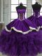 Purple Ball Gowns Satin and Organza Sweetheart Sleeveless Beading and Ruffles Floor Length Lace Up Sweet 16 Quinceanera Dress