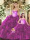 Fuchsia Lace Up Sweetheart Ruffles Sweet 16 Dresses Organza Sleeveless