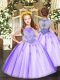 Sleeveless Tulle Floor Length Zipper Pageant Gowns For Girls in Lavender with Beading and Appliques