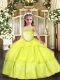 Organza Sleeveless Floor Length Little Girl Pageant Dress and Appliques and Ruffled Layers