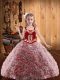 Red Sleeveless Floor Length Embroidery and Ruffles Lace Up Pageant Dress for Teens