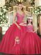 Hot Pink Sleeveless Beading Floor Length Sweet 16 Quinceanera Dress