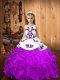 Latest Eggplant Purple Ball Gowns Straps Sleeveless Organza Floor Length Lace Up Embroidery and Ruffles Kids Formal Wear